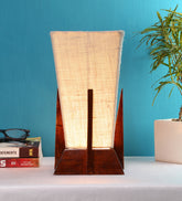 Pyramid White Jute Shade Lamp with Wood Base for Decoration
